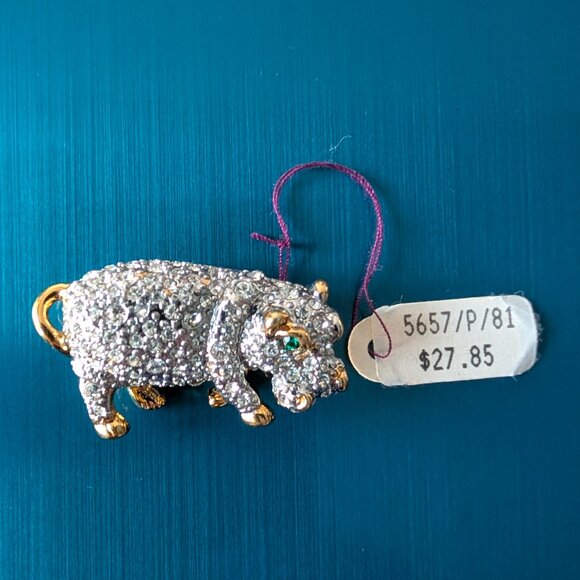 Coro Hippo Mini Brooch – Gold-Tone & Rhinestones - Picture 13 of 16